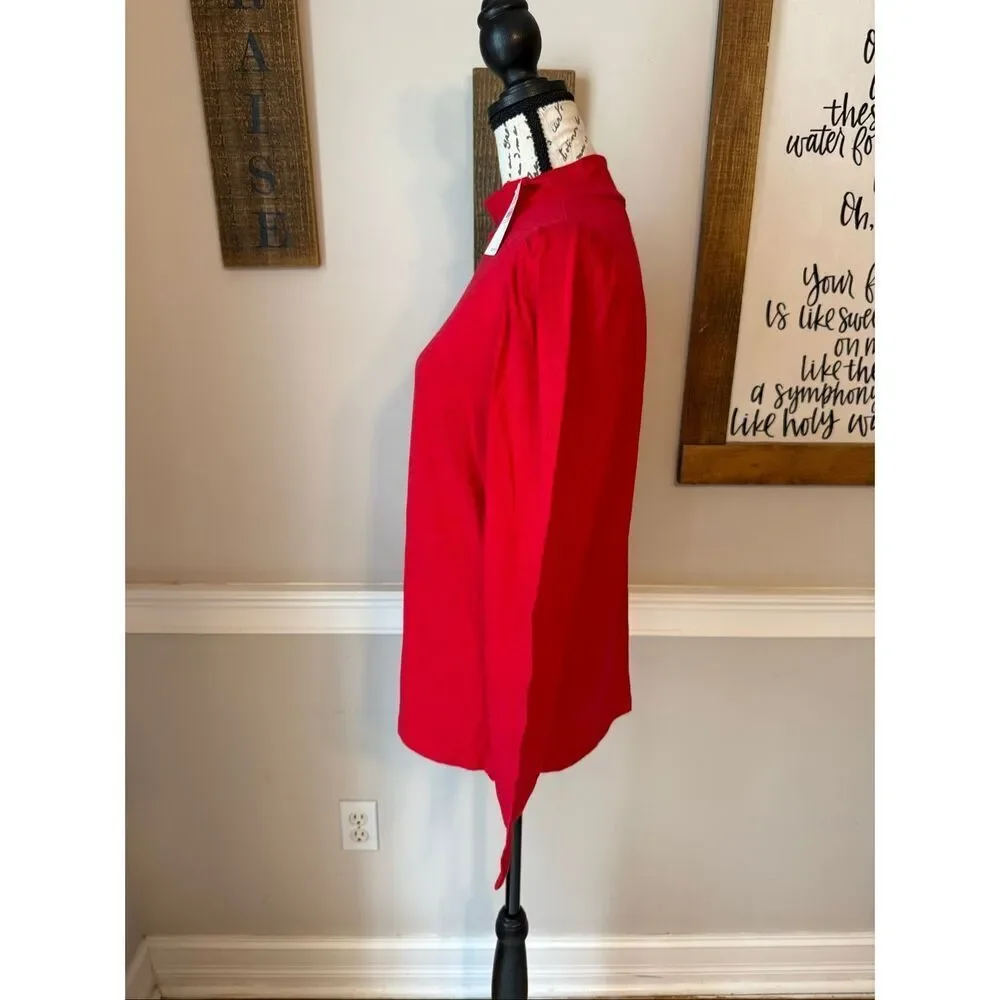 NWT Loft Women's Cotton Mock Neck Long Puff Sleeves Blouse Bright Red Size Large